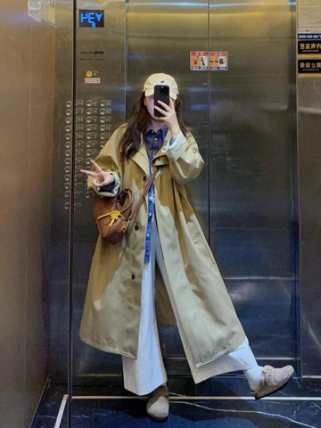 好康優選中長款卡其色風衣外套女2025春秋新款韓系高級感寬松顯瘦休閑大衣