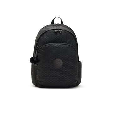 經典黑菱格紋印花時尚拉鍊大開口後背包-DELIA M