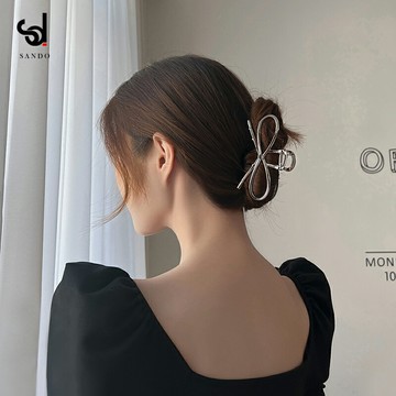 銀色大號蝴蝶結抓夾女夏季發夾后腦勺鯊魚夾發量多頭飾頭發夾子