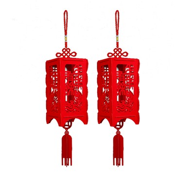 小麥購物 新年春節大紅方形毛氈節慶掛飾 年年有餘 L903 2個  15 x 15 x 60cm  紅色