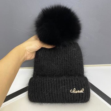 秋冬季女時尚字母黑色針織帽子