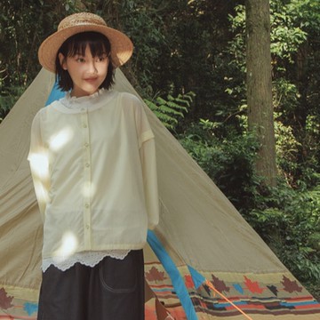 【MOSS CLUB】立體鎖鍊細條紋寬袖透膚長袖襯衫 藍 黃