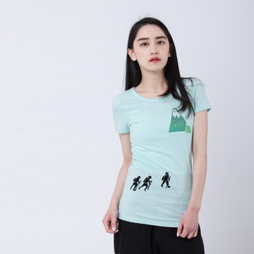 依山 短袖 蜜桃棉 T恤 水綠色