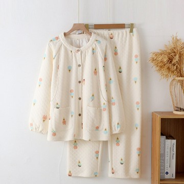 月子服秋冬季空氣棉產後三層加厚哺乳睡衣孕婦可調節托腹家居服套鑫弘-素時衣櫥