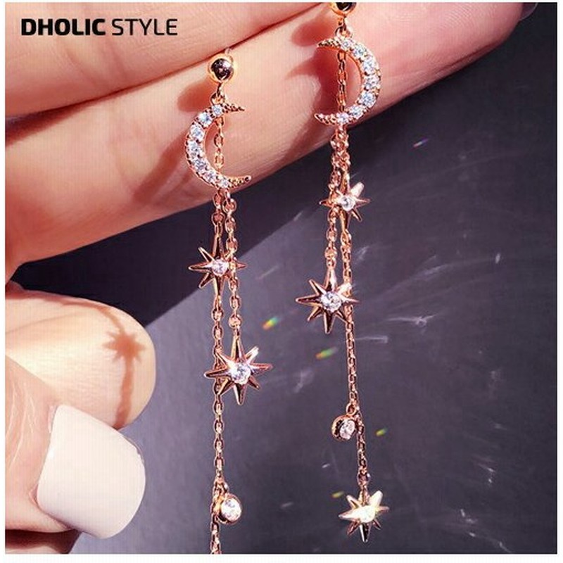 レディース 韓国 ファッション アクセサリー ジュエリー ドロップピアス ピアス ムーン 月 星 チェーン ロング ロングピアス キュービック フェミニン キラキラ 通販 Lineポイント最大0 5 Get Lineショッピング