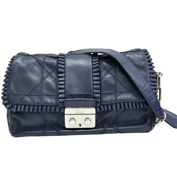 Dior 迪奧 藍色羊皮 Cannage Ruffle New Lock Flap 肩背包 【二手名牌BRAND OFF】