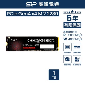 SP廣穎 UD90 1TB NVMe Gen4x4 PCIe SSD 固態硬碟(SP01KGBP44UD9005)