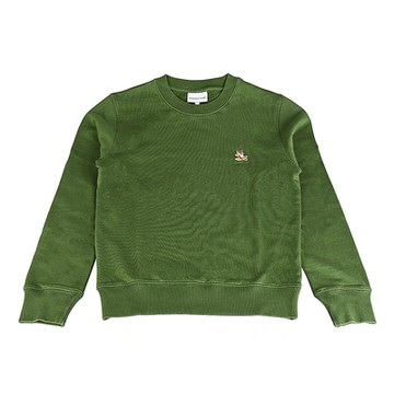 MAISON KITSUNE Chillax狐狸刺繡補丁LOGO綿質圓領長袖T恤(男款/軍綠)
