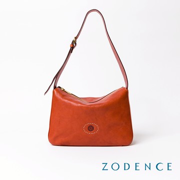 ZODENCE HAN義大利植鞣革個性肩背斜背包 橘紅