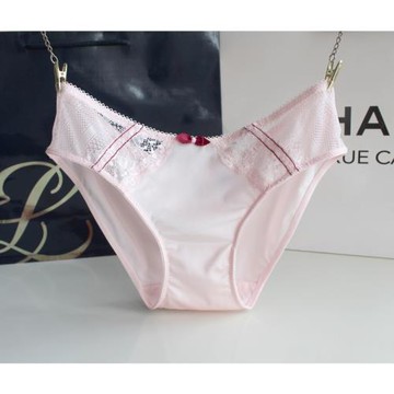 歐美純色透氣牛奶絲內褲女純棉襠低腰三角褲性感蕾絲面料內褲