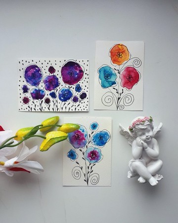 花卉優雅 水彩畫 ACEO