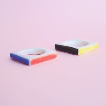 方形戒指 / 多面彩色陶瓷