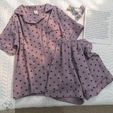 可可裡❣️居服ins愛心短袖睡衣女兩件套裝夏季清新香芋紫ins新款家居服夏天夏款