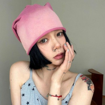 臺灣出🔥y2k辣妹_漸變粉色帽子 韓版 卷邊 顯臉小 堆堆帽 冷帽 女 個性包頭帽 男 潮