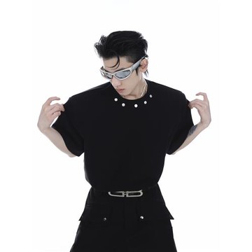 CulturE夏季小眾金屬紐扣設計感墊肩短袖簡約高級T恤寬松廓形半袖