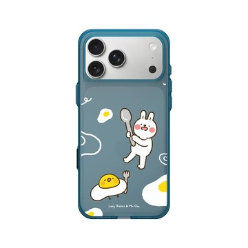 iPhone 17 Pro Max Clear (相機按鈕) 夜幕藍 - 懶散兔與啾先生 Lazy Rabbit and Mr.Chu - 荷包蛋