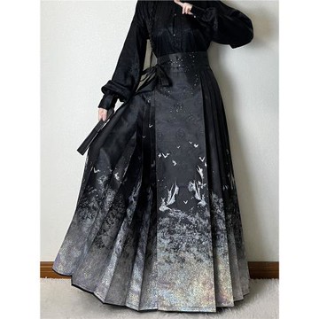 故夢織國風原創新中式馬面裙星河池魚星河夢魚仿螺鈿日常織金馬面