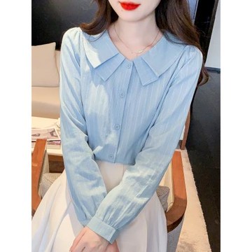 2025年春季新款純棉襯衫女洋氣全棉設計感小眾襯衣長袖娃娃領上衣