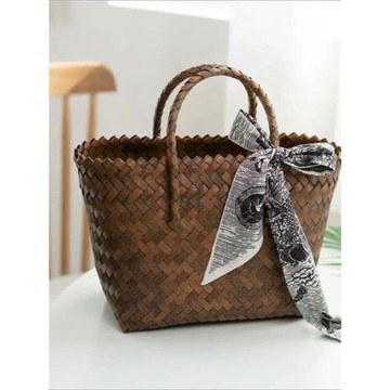 藤編包大容量法式小眾包包女編織休閑女草編菜籃手提單肩托特大包