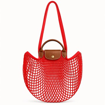 [平輸版]LONGCHAMP LE PLIAGE FILET系列網狀棉質兩用包(紅)真品平輸
