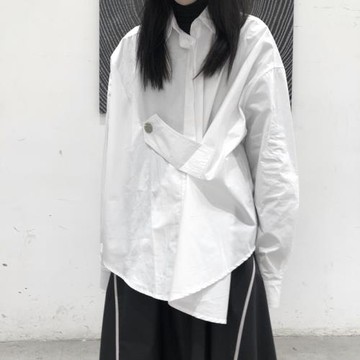 陸與山嶼初秋新品山本暗黑設計感單邊扣斜片小眾男女長袖襯衫上衣