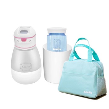AcoMo - PS3旅行組 PS III 三代90秒可攜式奶瓶奶嘴消毒器-(90秒殺菌器+750ML環保水杯+媽媽包)-粉 (3件組...
