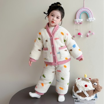 中小女童-彩色圓點加厚保暖兩件式家居服