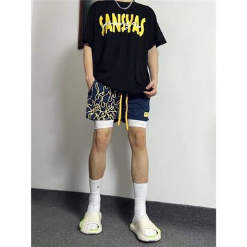 美式夏季新款火焰籃球短褲男生ins潮牌運動三分褲透氣速干訓練褲