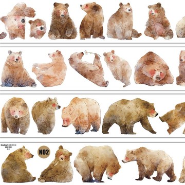 熊大 ふんわり大きな動物 PET 和紙膠帶 5米卷 (kiss-cut)