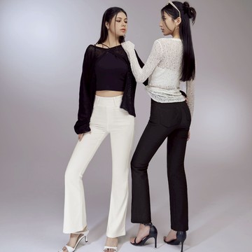 OB嚴選 視覺細-5KG．彈力高腰塑型喇叭小黑褲 《BA7617》大尺碼/女裝/現貨