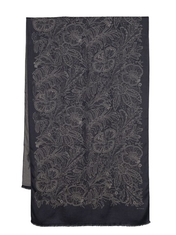 ETRO - floral-print frayed-edge scarf - men - Viscose/Silk - One Size - Blue