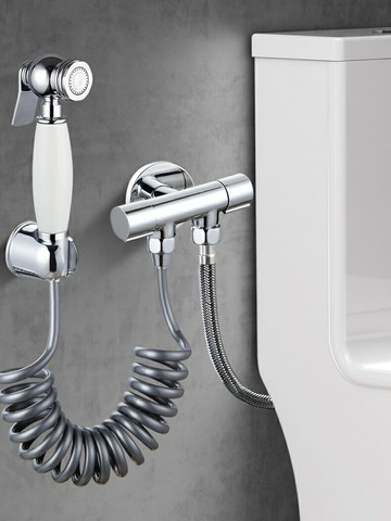 【含稅/免運】 全銅一進二出馬桶沖洗伴侶高壓水槍噴頭水龍頭廁所角閥增壓帶噴槍