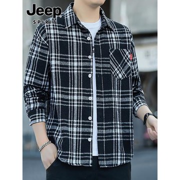 JEEP SPIRIT男士長袖襯衫2026春季新款寬松上衣服潮牌休閑格子男