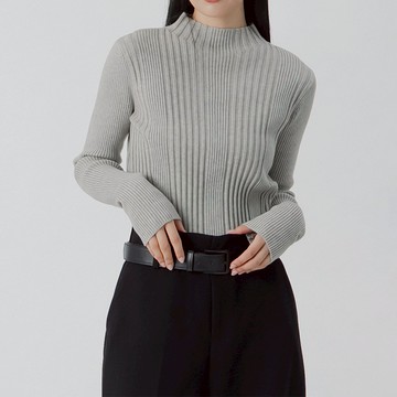 QUEENSHOP_F 女裝 長袖 立體坑條高領針織上衣-灰 現+預 【01099295】