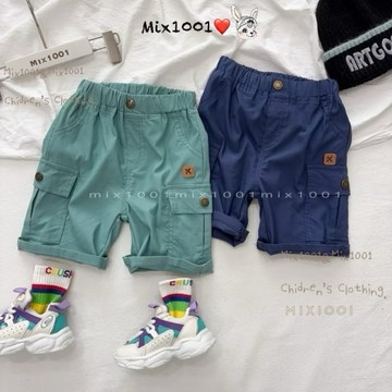🌈✨mix1001 小皮革字母K標籤短褲✨兒童口袋造型標籤短褲5-17