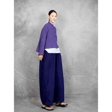 2025夏時尚純棉雙皺立領連肩袖寬松短款上衣襯衫搭配燈芯絨闊腿褲