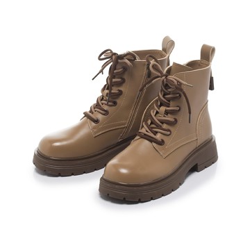 軟實力 復古雙色綁帶低筒厚底軍靴 可可 (7D3084)