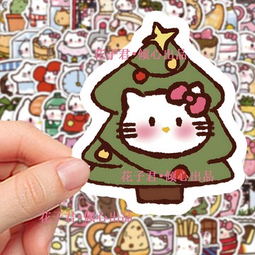 臺灣/✨206張三麗鷗HelloKitt食物小插畫貼紙ins可愛小貓塗鴉diy貼畫裝飾