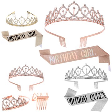 豪華生日皇冠組 慶生 生日 布條 背帶 派對 壽星 揹帶 肩帶 生日禮物 皇冠 髮箍