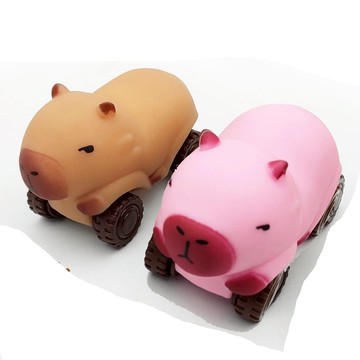 水豚拉拉車解壓款  卡皮吧拉車 支持隔日到貨車玩具車玩偶 玩具車 解壓玩具新奇特滑行車四輪車慢 四輪玩具車 軌道車