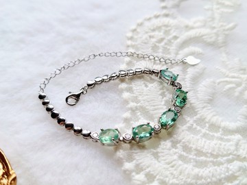 藍磷灰石 純銀鑲嵌手鍊 /14-20圍 /聖誕禮物 /情人禮物 /2024新年