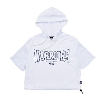 NBA 女款 連帽 落肩 拼接網布 短袖上衣 勇士隊