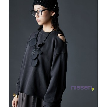 Nissen 純棉挖肩衛衣 大尺碼寬鬆圓領鏤空長袖上衣 女裝潮流GEVS.