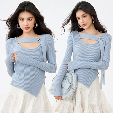 VIVILIAN鏤空性感不規則顯瘦針織上衣