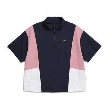 女裝 BEARY 平織拼色短袖防風上衣 - 深藍色