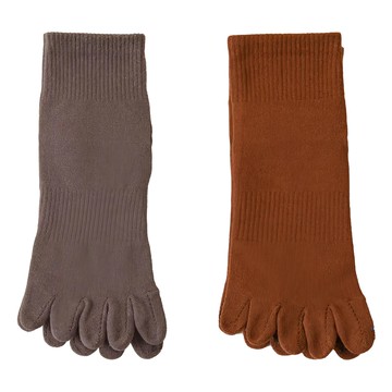 NICOFUN 愛定做 短筒五趾防滑瑜伽襪 FYK24YOGA04 女襪 70g 2雙  22.5~25cm  咖啡色 + 紅棕色