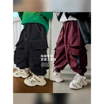 男童大口袋工裝褲2025春秋新款兒童休閑百搭長褲春秋款潮