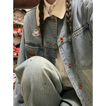 【M-5XL大尺碼】大尺碼女裝 牛仔外套 oversize拼接牛仔外套女秋季大碼胖mm復古寬鬆百搭夾克上衣300斤