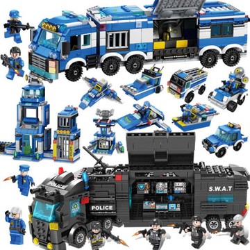 警察局8合1明迪C031積木小顆粒C008特警汽車拼裝益智玩具機構批發