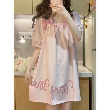 可愛美樂蒂睡裙女夏季2025新款短袖睡衣女公主蝴蝶結家居服可外穿